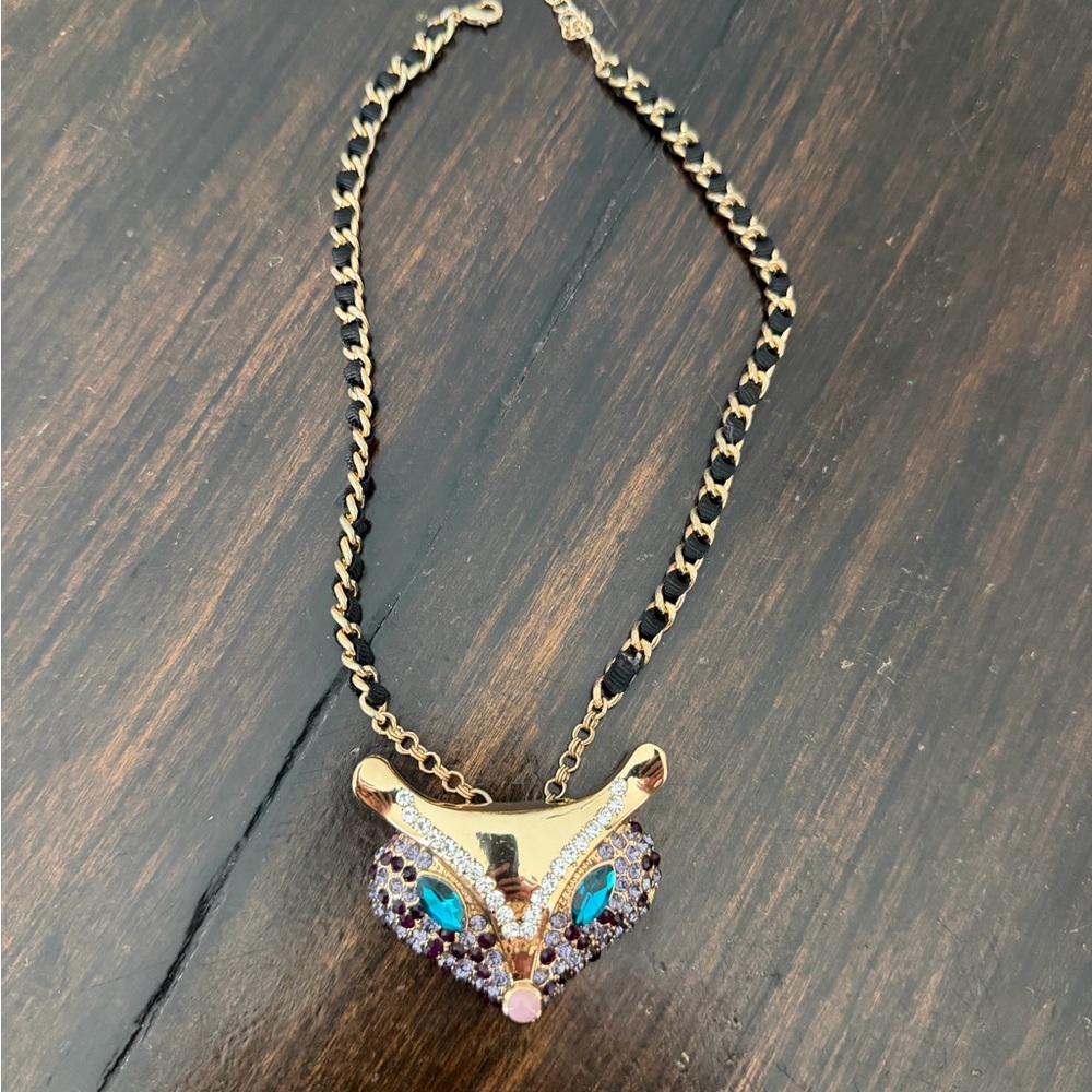 Betsey Johnson Gold and Jewel-Embellished Panther Necklace Critter Collection - Picture 2 of 4